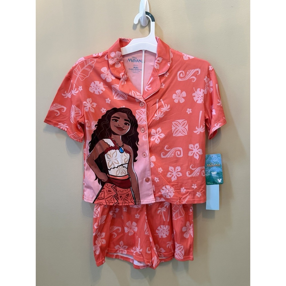 NEW Disney Girls' Moana Orange Short Sleeve & Shorts Pajama Set Medium NWT
